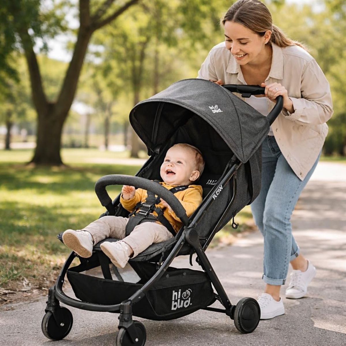 HIBUD FLOW Ultra-Compact Travel Stroller - Black - Comfort for Every Journey