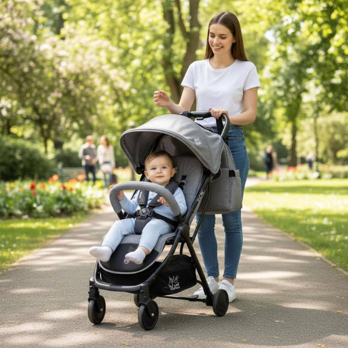 HIBUD FLOW Ultra-Compact Travel Stroller - Grey - Safe & Easy Maneuverability